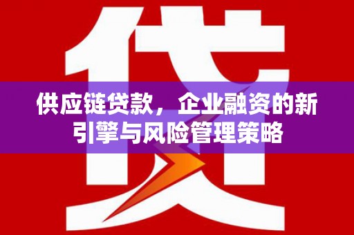 鸡东供应链贷款，企业融资的新引擎与风险管理策略